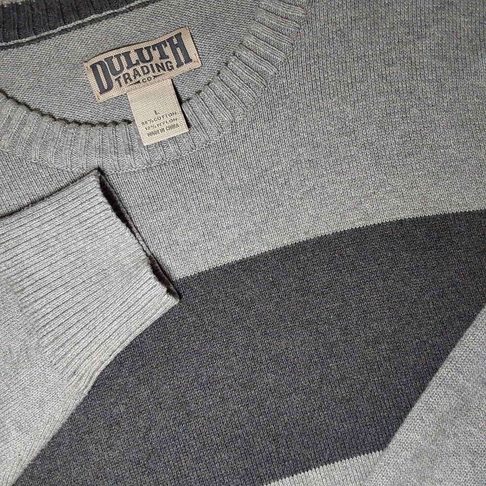 Duluth Trading Co Men's NWOT Large Gray Striped Long Sleeve Cotton Blend Sweater